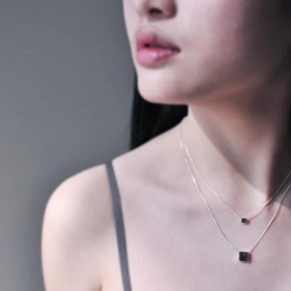 925 Sterling Silver Double Layer Square Necklace - Picture 2 of 7